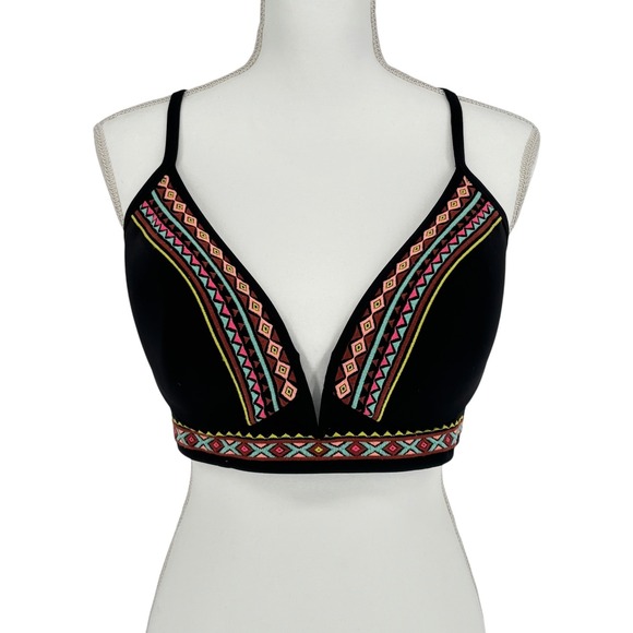 Shade & Shore Other - Black Bikini Set Embroidered Top 36D Print  Bikini Bottom Medium 2 Piece Swim